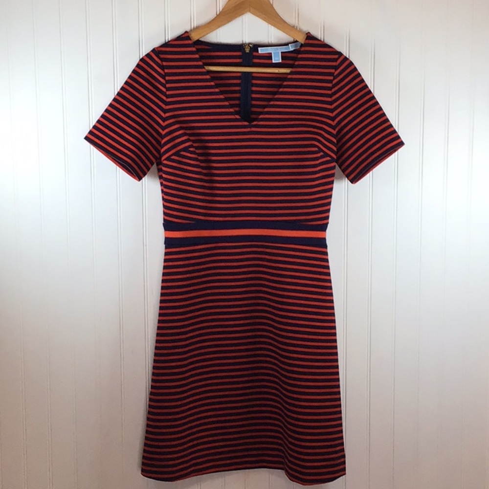 Draper James | Nassau Red & Blue Striped V Neck Ponte Knit Dress XS - Picture 4 of 11
